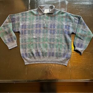 Vintage Sears 80s 90s XL Wool Blend Green Long Sleeve Polo Rich Classy Italy